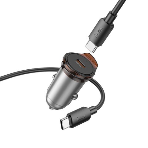 Автомобильное зарядное устройство Hoco NZ16, черное, Power Delivery (PD), c кабелем USB тип-C к USB тип-C, 30 Вт, 1 порт, 12-24 B, #6942007644730 Превью 1