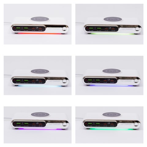 Сетевое зарядное устройство Kingmax WLX-F9A, 72 Вт, Wireless Charge, Quick Charge, Power Delivery (PD), с подсветкой, 4 порта Превью 1