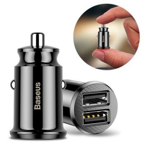 Автомобильное зарядное устройство Baseus Grain, черное, 3,1 А, 2 порта, 12-24 B, #CCALL-ML01 Превью 1