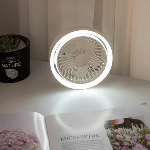Вентилятор N601, розовый, с лампой, с держателем, с аккумулятором, настольный, USB тип-C Превью 4