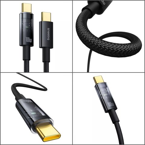 USB кабель Baseus Explorer, 2xUSB тип-C, 100 см, 100 Вт, черный, с функцией автовыключения, в нейлоновой оплетке, #P10319703111-00 Превью 1